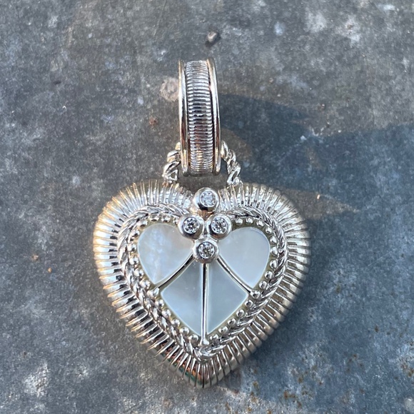 Judith Ripka Heart Pendant w/ abalone, cubic zirconia & 925 sterling silver - Picture 1 of 2